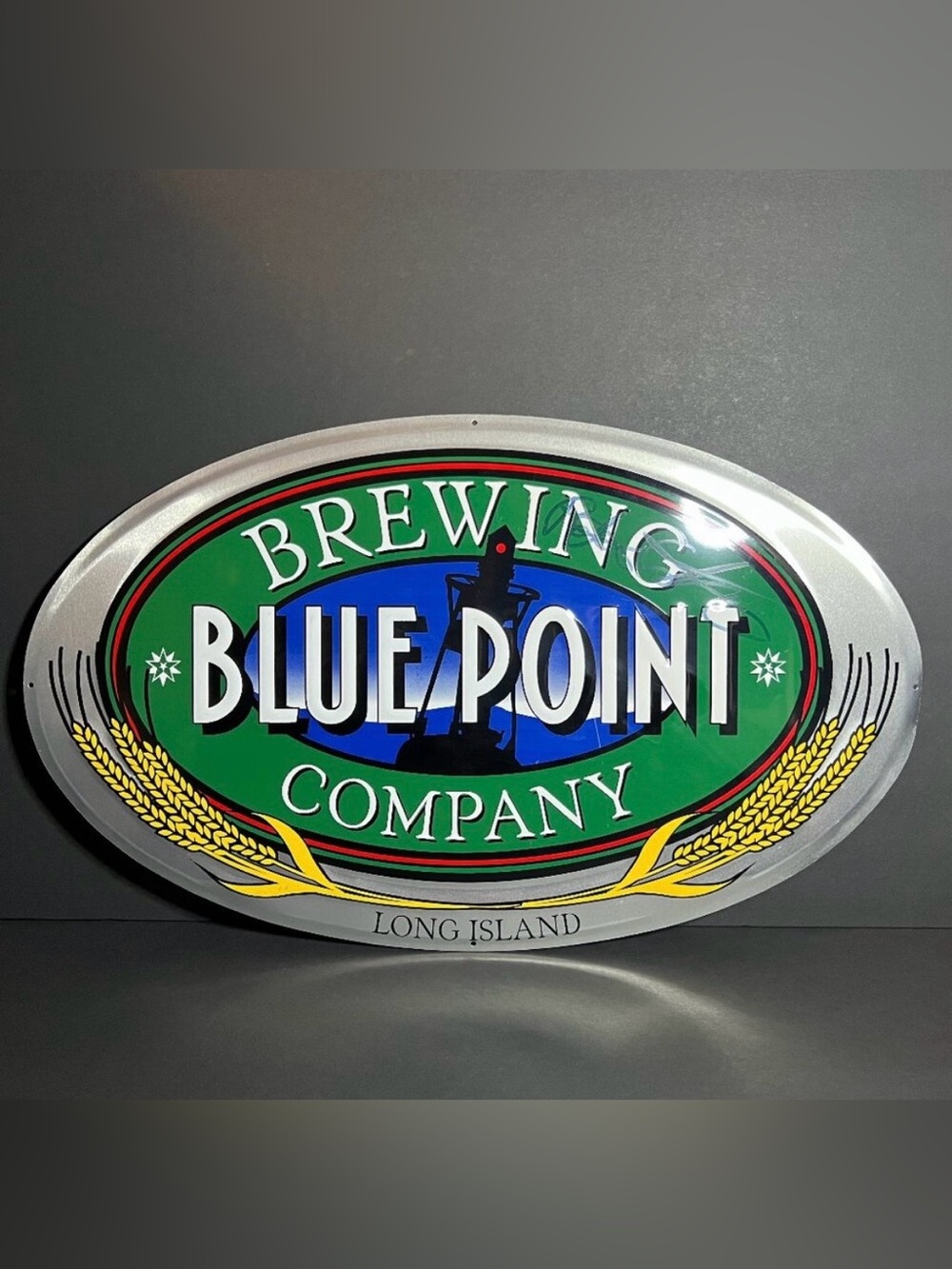 Blue Point Brewing Company Pete Cotter Signed Oval Metal Breweriana Beer Sign